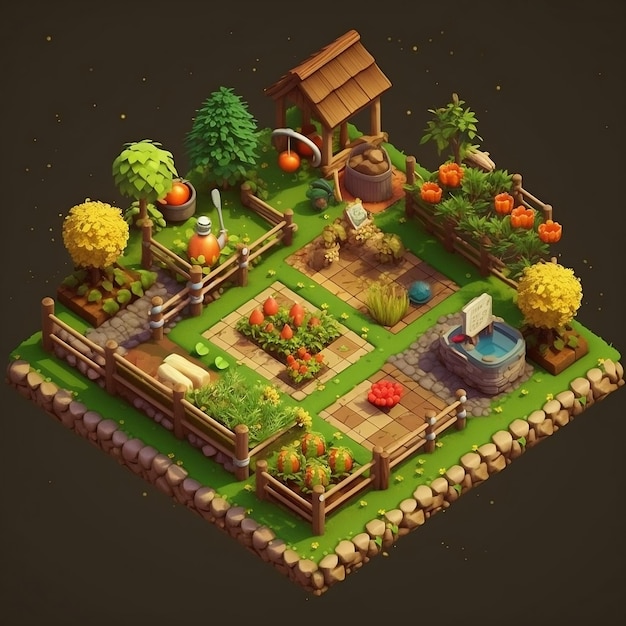 Isometrisches Spiel-Asset Clash of Clans Garden 3D Generative KI