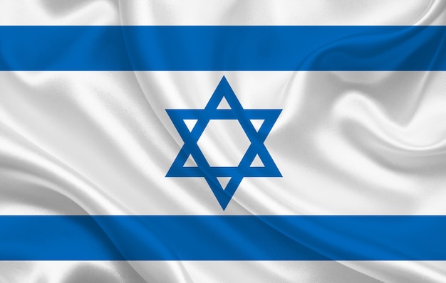 Israel-Flagge auf gewelltem Seidenstoff-Hintergrundpanorama - Illustration