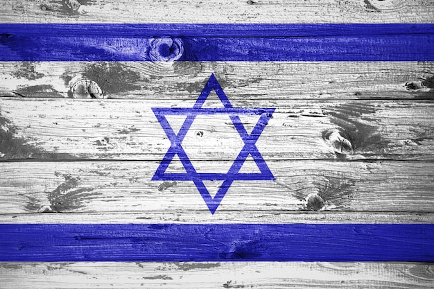 Israel-Flagge auf Holzbohlen Hintergrund Holzfahne