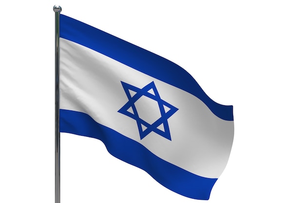 Israel Flagge auf Pole. Fahnenmast aus Metall. Nationalflagge von Israel 3D-Illustration auf Weiß