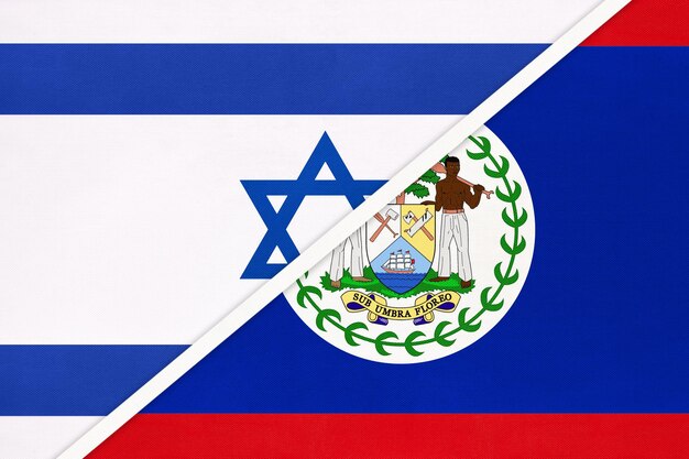 Israel und Belize Symbol des Landes Israel gegen belizische Nationalflaggen