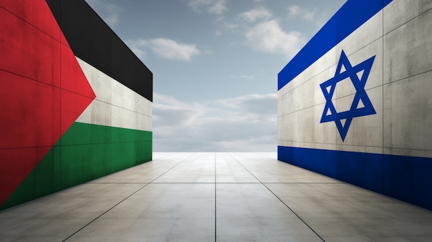 Foto israel- und palästina-flaggen an wänden