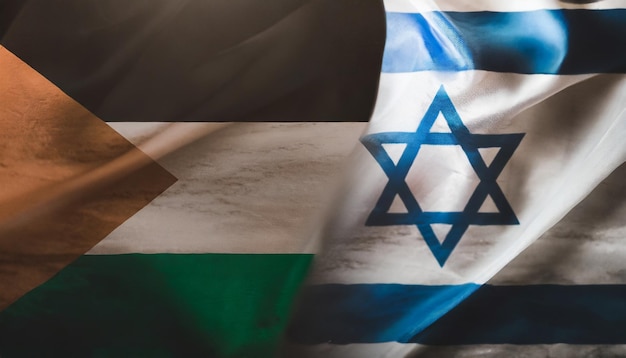 Israelische und palästinensische Flaggen nebeneinander symbolisieren die Hoffnung auf eine Zukunft des Friedens, der Einheit und der Entschlossenheit.