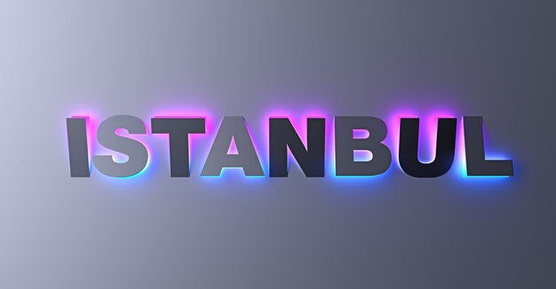Foto istanbul design typografie schriftzug mit neon leuchtenden verlaufslichtern. 3d-illustration.