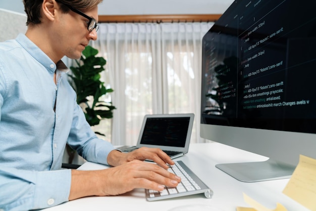 IT-Entwickler arbeitet Online-Softwareentwicklung auf PC und Laptop Pecuniary