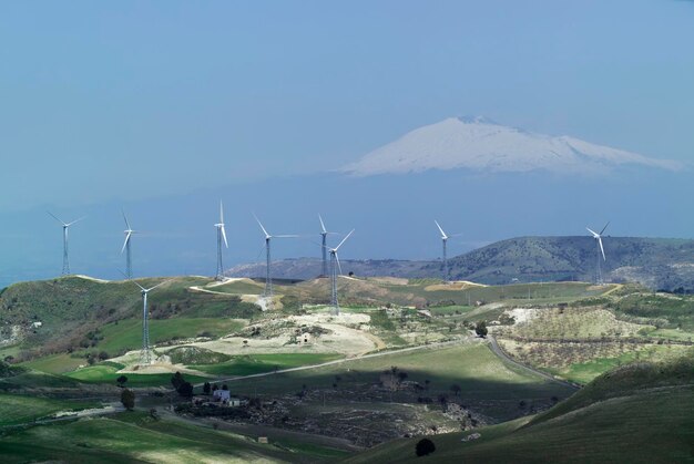 ITÁLIA Sicília Francofonte zona rural Turbinas de energia eólica