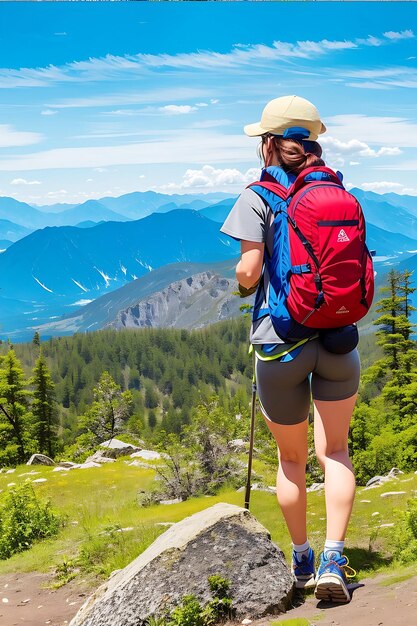 Italia chica con sombrero de paja disfrutando de senderismo verano y hermoso generador de paisajes Ai