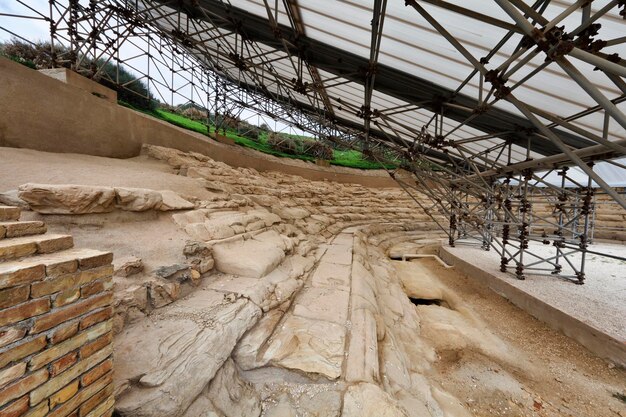 Italia, Sicilia, Eraclea Minoa (provincia de Agrigento), zona arqueológica, ruinas del anfiteatro griego