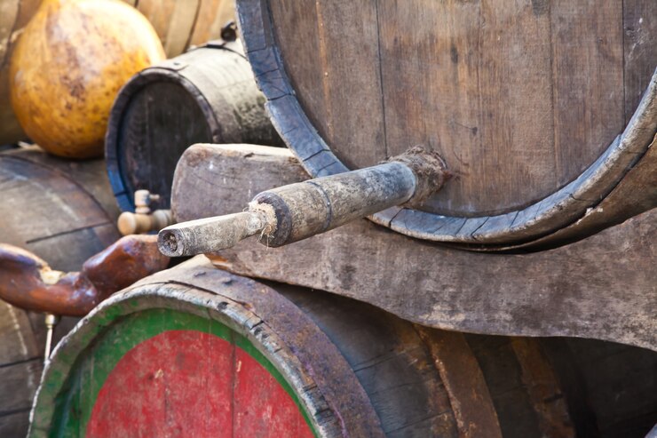 Foto itália - torneira velha em um barril de vinho barbera, região de piemonte
