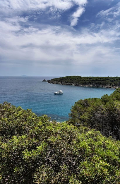 Italia Toscana Isla de Elba un yate de lujo en una bahía cerca de Porto Azzurro