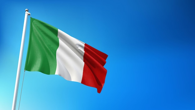 Italien-Flagge auf blauem Himmelshintergrund 3D-Render