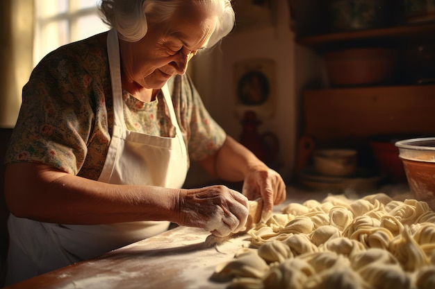 Italienische Großmutter macht hausgemachte Nudeln von der Familie