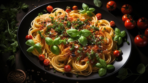 italienische Spaghetti auf dunklem Hintergrund