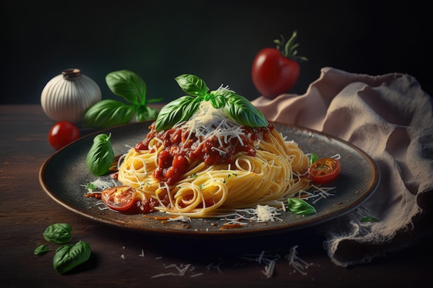 Italienische Spaghetti-Nudeln mit Tomatensauce Generative AI