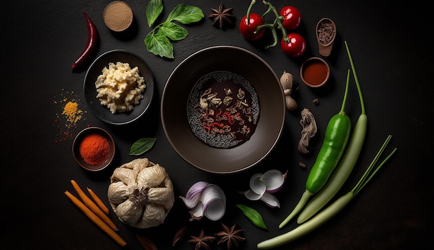 Foto italienische zutaten, lebensmittelhintergrund für mockup-präsentationsplakat, holz und schwarzer hintergrund