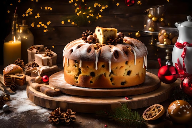 Italienischer Kuchen namens Panettone, typischer Weihnachtskuchen