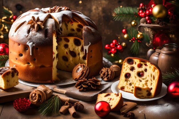 Italienischer Kuchen namens Panettone, typischer Weihnachtskuchen