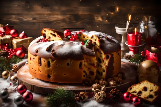 Italienischer Kuchen namens Panettone, typischer Weihnachtskuchen