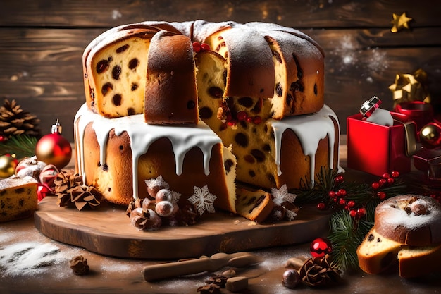 Italienischer Kuchen namens Panettone, typischer Weihnachtskuchen