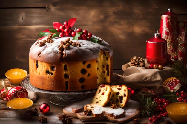 Foto italienischer kuchen namens panettone, typischer weihnachtskuchen