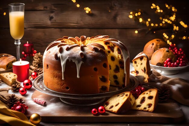 Italienischer Kuchen namens Panettone, typischer Weihnachtskuchen