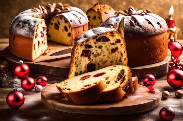 Foto italienischer kuchen namens panettone, typischer weihnachtskuchen