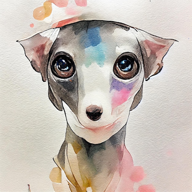 Italienischer Windhund. Entzückender Hündchen. Aquarellillustration mit Farbflecken. Alle Hunderassen