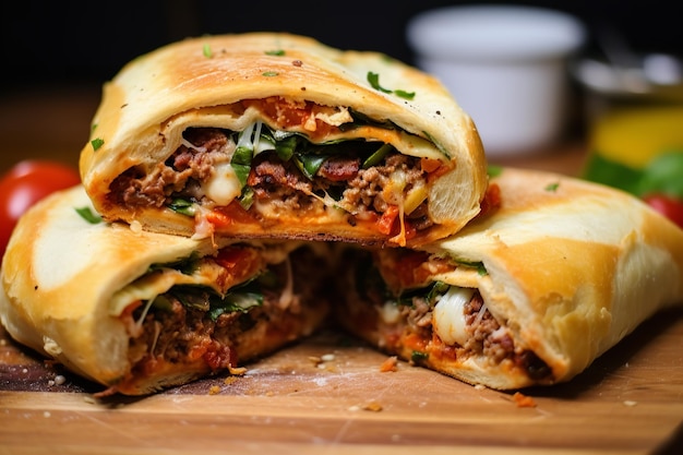 Italienisches Essen aus Stromboli mit Fleisch und Gemüse