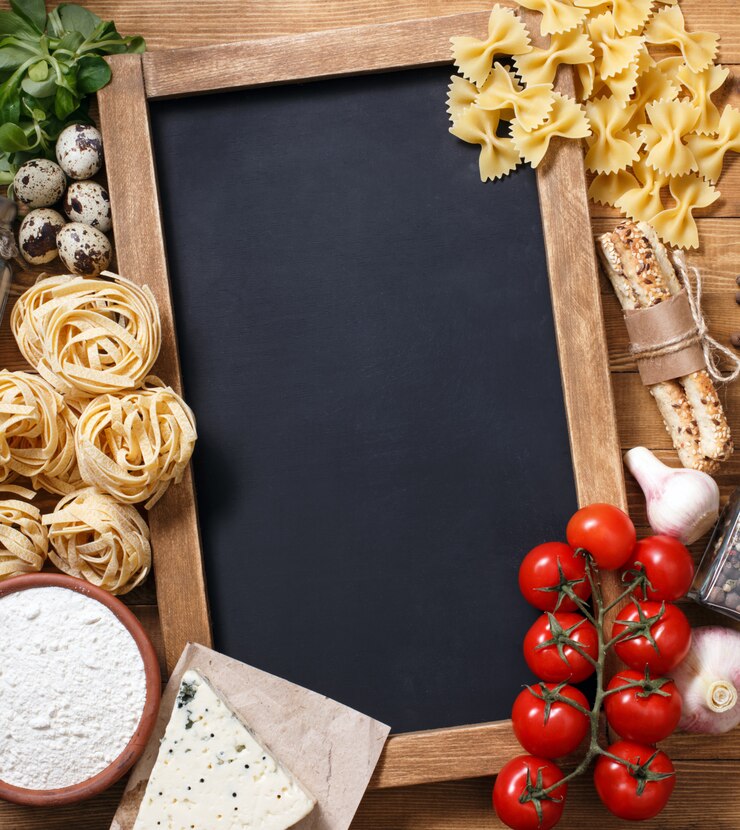 Foto italienisches lebensmittelrezept auf rustikalem holz