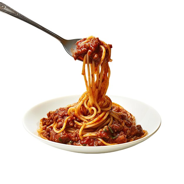 Italienisches Pasta-Gericht mit Tomatensauce, isoliert auf leeren Hintergrund