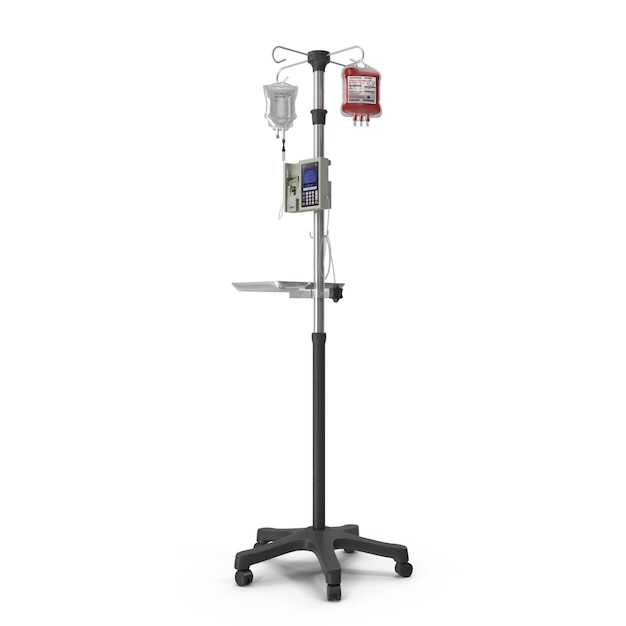 IV Stand Line und hängendes Blut oder Salzbeutel Serum3d Rendering