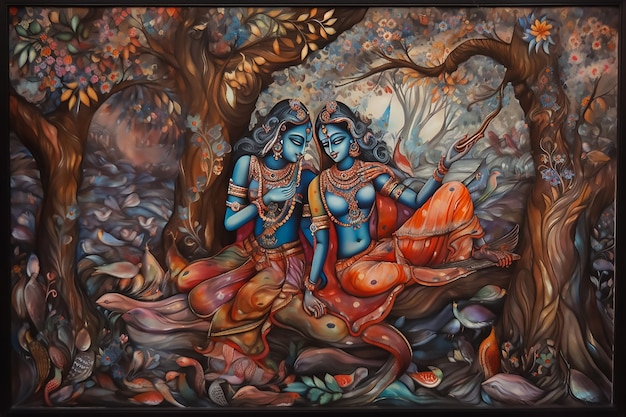 ivina historia de amor de los dioses hindúes Radha y Krishna a través de un arte contemporáneo