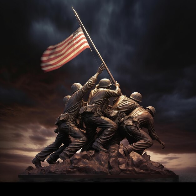 Iwo Jima-Gedenkstatue von Soldaten, die eine Flagge legen