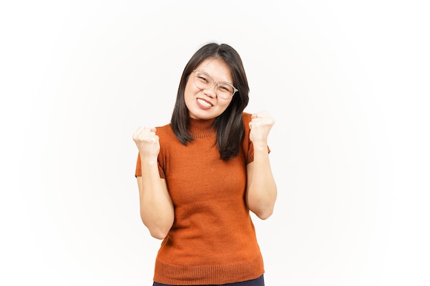 Ja, Aufgeregte Geste der schönen asiatischen Frau, Isolated On White Background