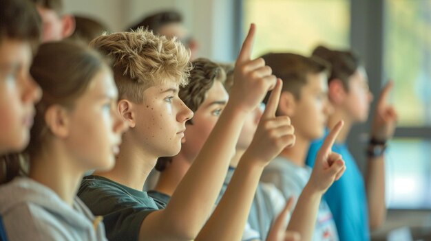 Ja sagen auf Deutsch Schler mit erhobenen Zeigefinger