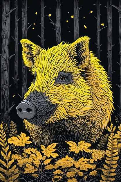 Foto jabalí amarillo ilustración artística para un libro