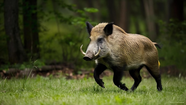 Foto jabalí en el hábitat natural animal peligroso en el bosque república checa naturaleza sus scrofa