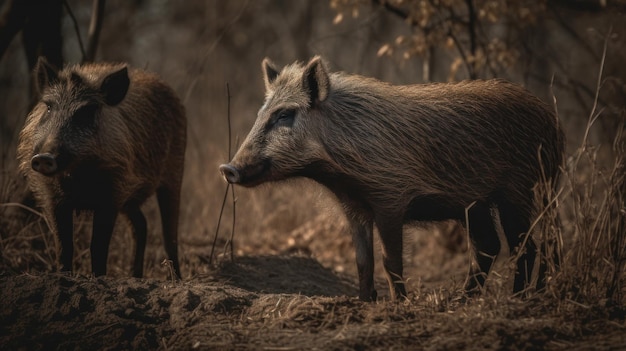 Jabalíes en la naturaleza Ilustración AI GenerativexA