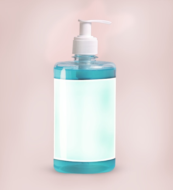 Jabón de manos líquido antibacteriano en botella dosificadora de plástico