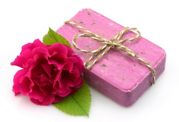 Foto jabón rosa con rosa