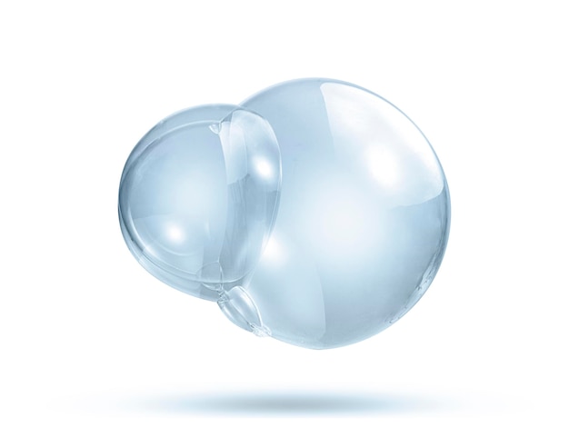 Jabón transparente o burbujas de agua sobre un fondo blanco.