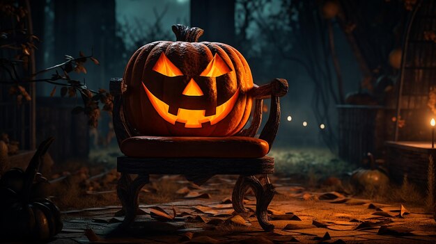 Jack Halloween Linterna calabaza en una silla