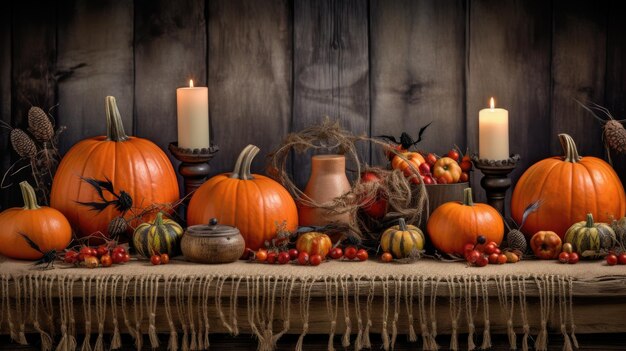 Jack-Lampen auf dem Tisch Halloween-Nacht Brennende Kerzen Halloween-Hintergrund