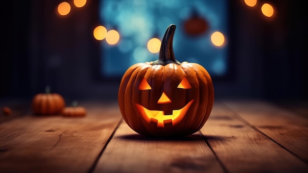 Jack o lantern Fundo do símbolo do Dia das Bruxas Abóboras na placa de madeira Generative ai