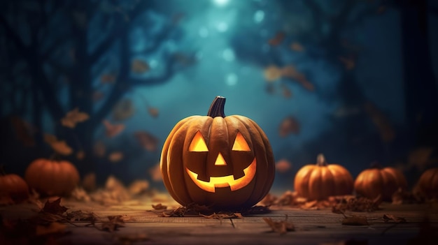 Jack o lantern Fundo do símbolo do Dia das Bruxas Abóboras na placa de madeira Generative ai