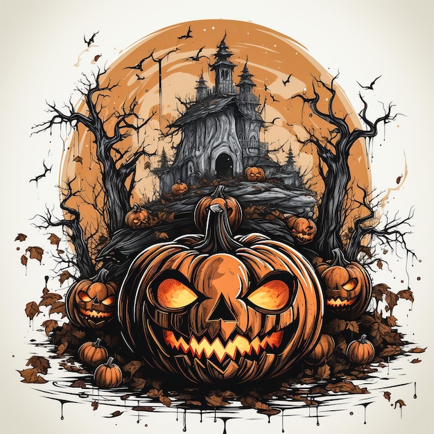 Jack O Lantern Halloween-Kürbisse mit Hexenhut und brennenden Kerzen