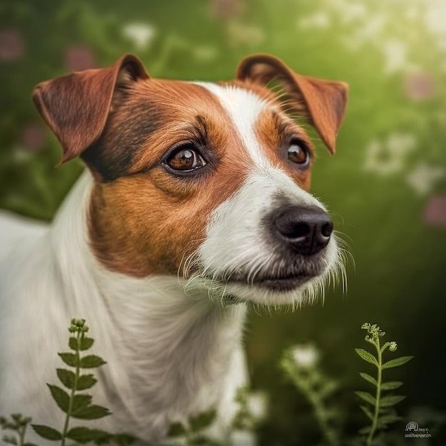 Jack russel terrier realista sobre un deslumbrante fondo natural al aire libre