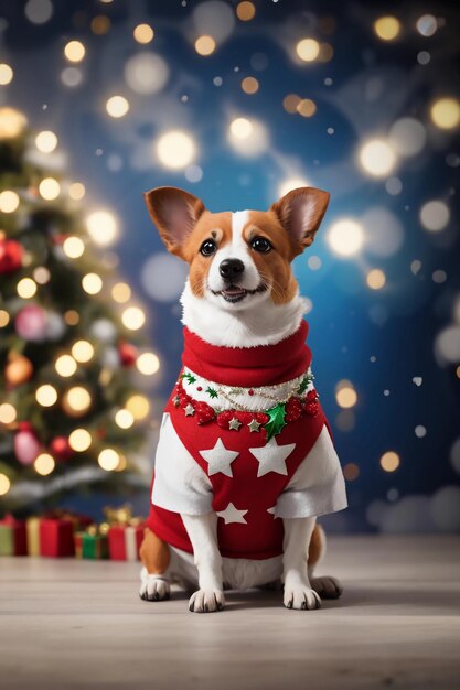 Jack Russell em traje Bokeh Natal Design de cartão de fundo