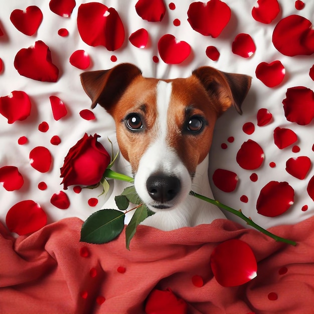 Jack Russell Hund im Bett mit Flowers 6