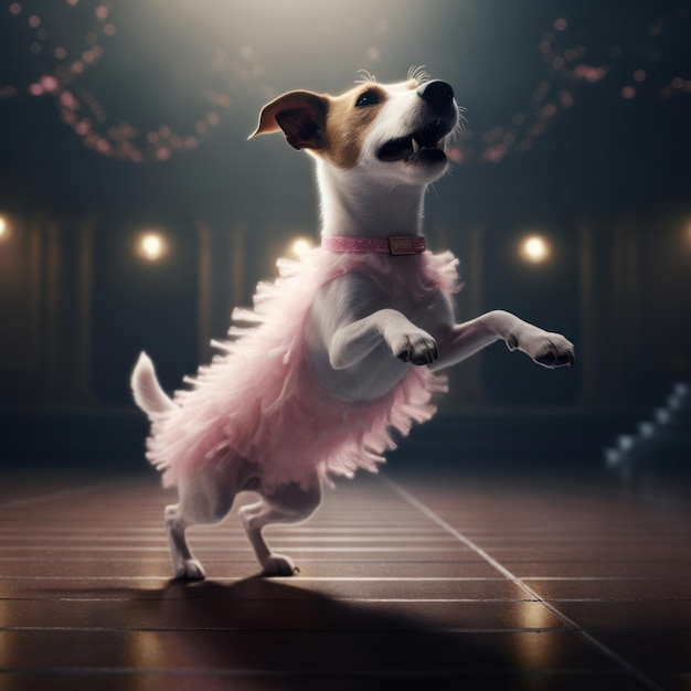 Jack-Russell-Hund im rosa Ballettrock tanzt wie eine Ballerina Illustration AI Generative